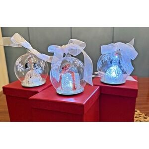 Lot of 3 Vintage Hand-Blown Glass Light-Up Christmas Ornaments – Penguins & Gift